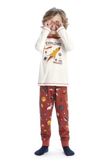 Pijama com Camiseta em Meia Malha Penteada Vermelho Elian 1 Vermelho - Marca Elian