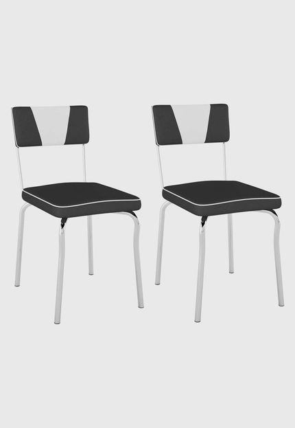 Kit com 2 Cadeiras Retrô Material Sintético Preto/ Det Branco/Cromado Pozza - Marca Pozza