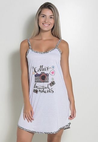 Camisola de Malha Linha Noite Pijama Alcinha Branca