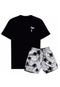 Kit Conjunto Short Branco Estampado Tactel e Camiseta Básica Preta Relaxado - Marca Relaxado