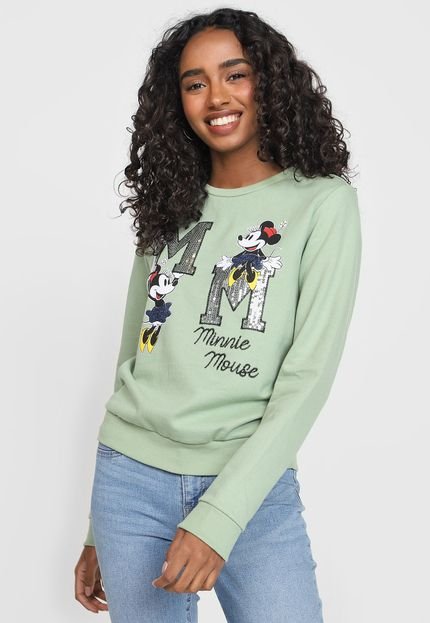 Moletom Flanelado Fechado Cativa Disney Minnie Mouse Verde - Marca Cativa Disney