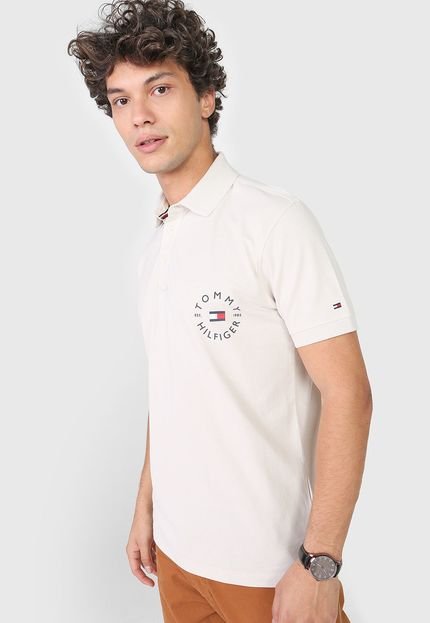 Camisa Polo Tommy Hilfiger Reta Logo Bege - Marca Tommy Hilfiger
