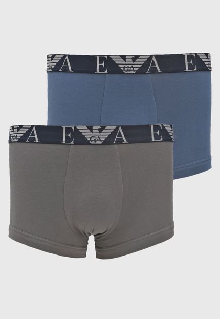 Kit 2pçs Cueca Emporio Armani Underwear Boxer Logo Cinza/Azul - Marca Emporio Armani Underwear