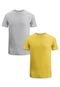 Camiseta Básica Masculina Kit 2 Algodão Fio 30.1 Lisa Macia Tradicional Slim Fit Premium Techmalhas Cinza/Amarelo - Marca TECHMALHAS