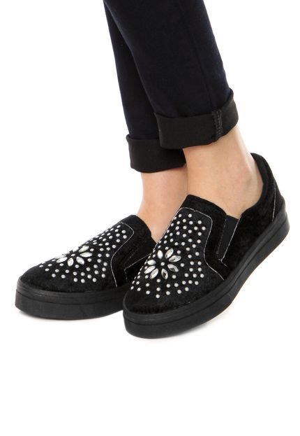 Slip On DAFITI SHOES Veludo Pedraria Preto - Marca DAFITI SHOES