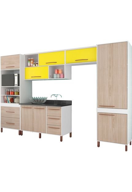 Cozinha Compacta Castanha Branco e Bege e Amarelo Móveis Albatroz - Marca Albatroz