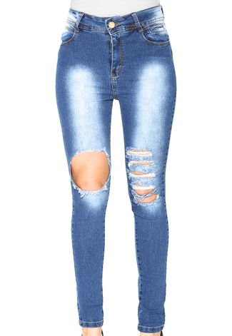 Calça Jeans Jezzian Skinny Destroyed Azul