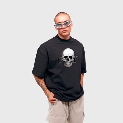 Camiseta Oversized Streetwear Skull Logo Preta Off-Y - Marca Prison