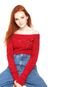 Suéter Desigual Tricot Ombro-a-Ombro  Flor Vermelho - Marca Desigual
