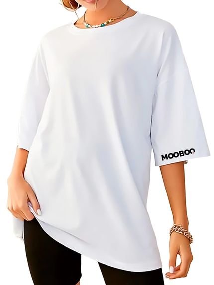 Camiseta Grande Blusa Academia Fitness Feminina Oversized Camisa streetwear Over Lisa Branca Branco - Marca MooBoo