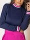 Blusa de Tricô Cacharrel Pink Tricot Gola Alta e Listras Feminina Azul Marinho - Marca Pink Tricot