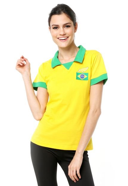 Camisa Polo Licenciados Futebol Retrô Brasil Amarela - Marca Licenciados Futebol