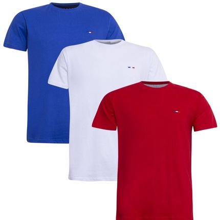 Kit 3 Camisetas Premium França Básicas Azul Branco Vermelho Multicolorido - Marca HILMI