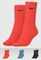 Kit 3pçs Meia Nike Cano Médio Plus Cush Crew Vermelha/Azul - Marca Nike