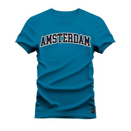 Camiseta Plus Size Algodão T-Shirt Premium Estampada Amsterdam  - Azul - Marca Nexstar