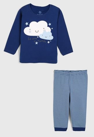 Pijama Brandili Longo Infantil Nuvem Azul-Marinho/Azul