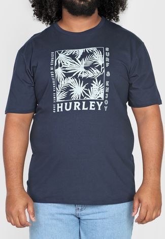 Camiseta Plus Size Hurley Frond Bomb Over Azul-Marinho