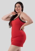 Baby Doll Plus Size Diluxo Canelado Ribana Detalhe em Renda Vermelho - Marca Diluxo