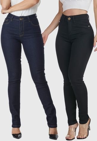 Kit 2 Calças Feminina HNO Jeans Skinny Classic Preta e Azul Marinho