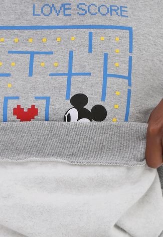 Blusa de Moletom Flanelada Fechada Cativa Disney Minnie e Mickey Cinza