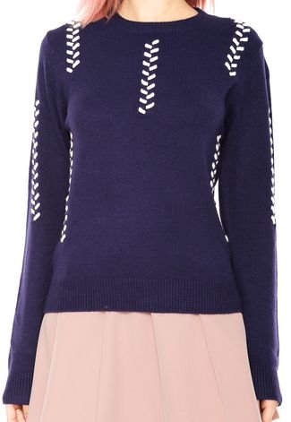 Suéter Chocris Tricot Bicolor Azul-marinho/Branco