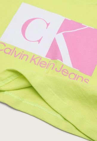 Camiseta Infantil Cropped Calvin Klein Kids Logo Bicolor Verde