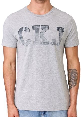 Camiseta Calvin Klein Jeans Lettering Cinza - Compre Agora