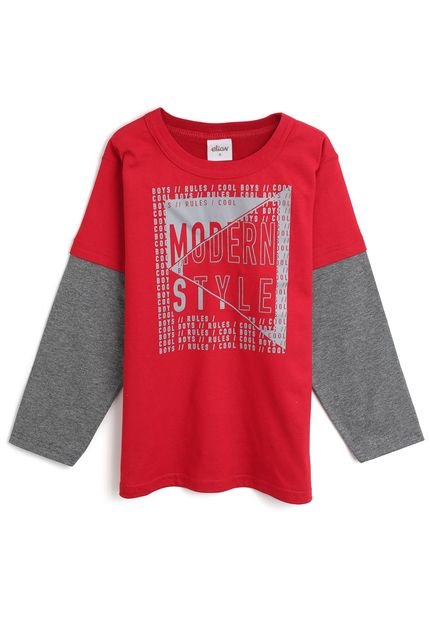 Camiseta Elian Infantil Lettering Vermelho/Cinza - Marca Elian