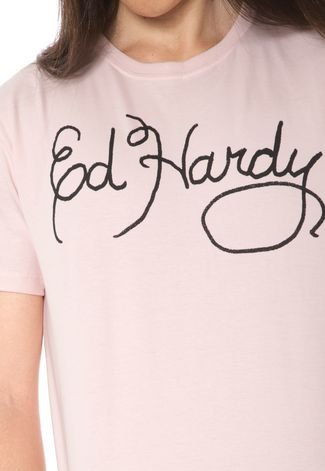 Camiseta Ed Hardy Signature Rosa