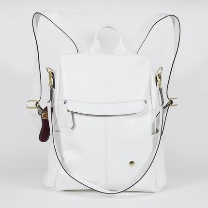 Mochila Feminina Antifurto em Couro Branco - Marca Betania Couros