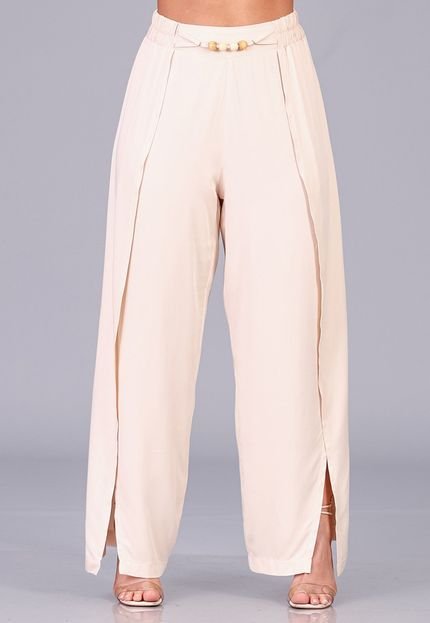 Calça Pantalona com Fenda na Frente B’Bonnie Paola Bege - Marca BBonnie