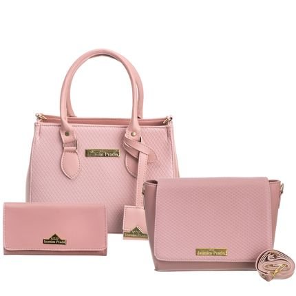 Kit Bolsas Feminina Transversal Clutch Carteira Rosa - Marca Lavini Shoes