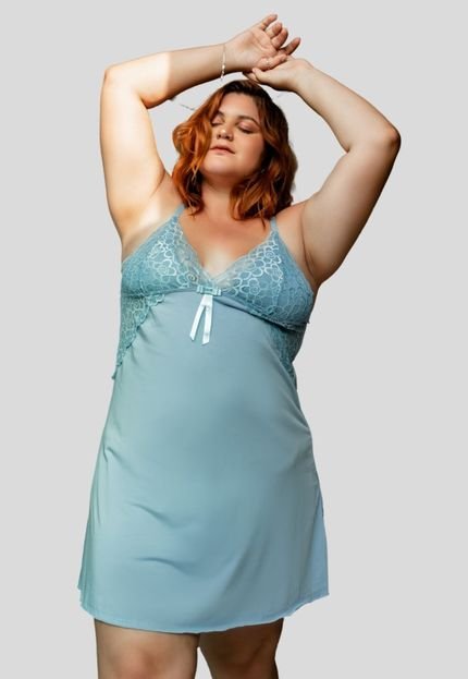 Camisola Plus Size Feminina Liganete e Renda Sensual Sem Bojo Azul - Marca Bella Fiore Modas