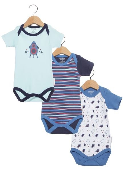 Kit Bodies Pimpolho Basic Infantil Azul/ Branco - Marca Pimpolho