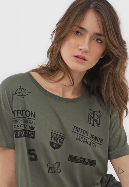 Camiseta Cropped Triton Estampada Verde - Marca Triton