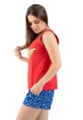 Pijama Curto 4 Estações Estampado Mulher Maravilha Baby Doll Verão Vermelho/Azul - Marca 4 Estações