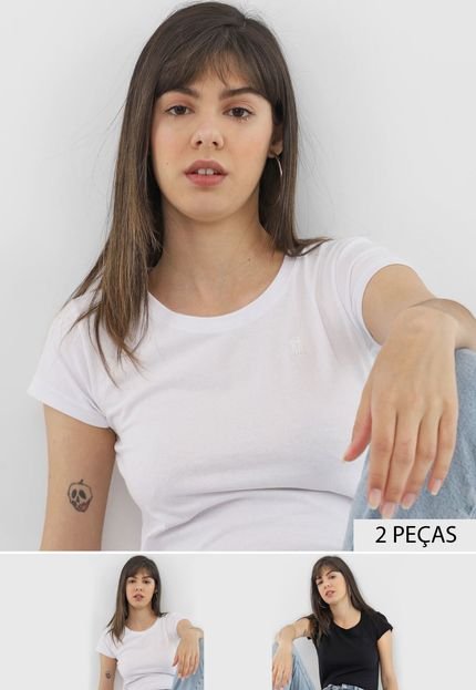 Kit 2pçs Camiseta Polo Wear Logo Branco/Preto - Marca Polo Wear