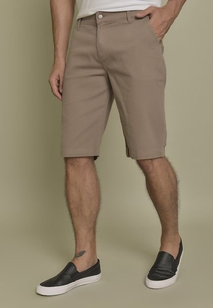 Bermuda Slim Sarja Lemier Collection com Bolso Faca Color Caqui Masculino - Marca Lemier Jeans