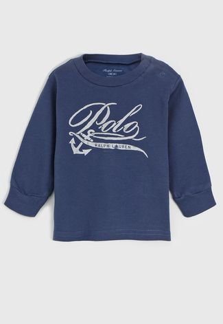 Camiseta Polo Ralph Lauren Infantil Lettering Azul-Marinho