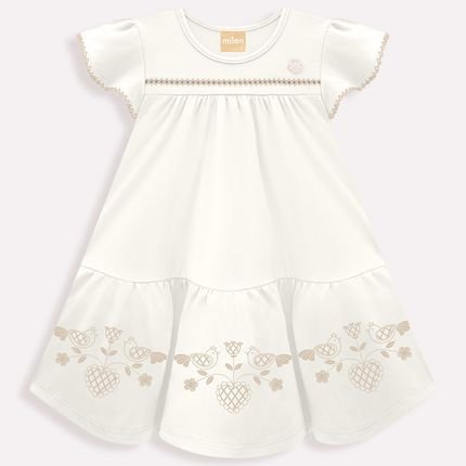 Vestido Bebê Menina Milon com Bordado de Flores Off White - Marca Milon