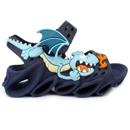 Sandalia Papete Infantil Menino Plugt Confortável Macio Leve Dragão Azul Marinho - Marca Plugt