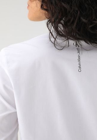 Camisa Cropped Calvin Klein Jeans Reta Logo Branca