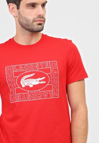Camiseta Lacoste Lettering Vermelha