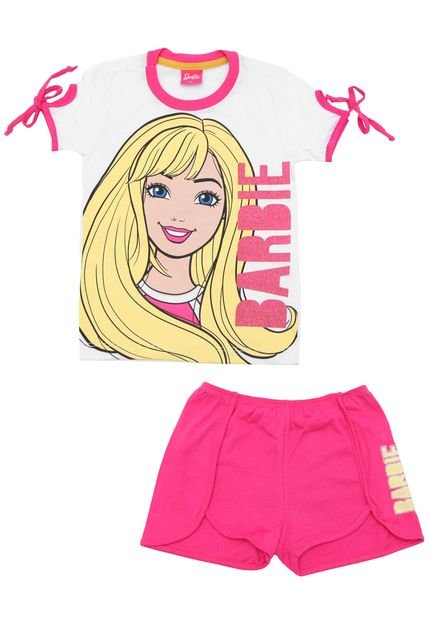 Pijama Barbie Curto Menina Personagens Branco - Marca Barbie