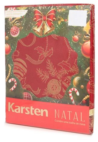 Toalha de Mesa Karsten Natal Golden Fitas 175x175cm Vermelha