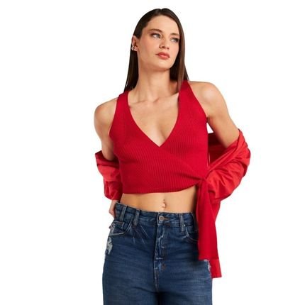 Blusa Tricot Transpassada Reversa Vermelho - Marca Reversa