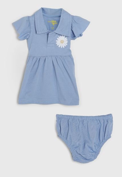 Vestido Polo Tricae Eco & Fun Em Algodão Consciente Infantil Baby Margarida Azul - Marca Tricae Eco & Fun