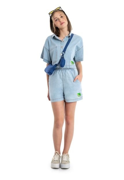 Short Feminino Juvenil em Jeans Gloss Azul - Marca Gloss