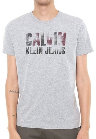 Camiseta Calvin Klein Jeans Lettering Cinza