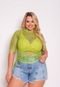 Blusa Feminina Tule Estampado com Top Plus Size  Verde - Marca It Curves